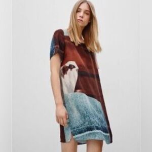 Wilfred Silk Dress in Brown and Blue